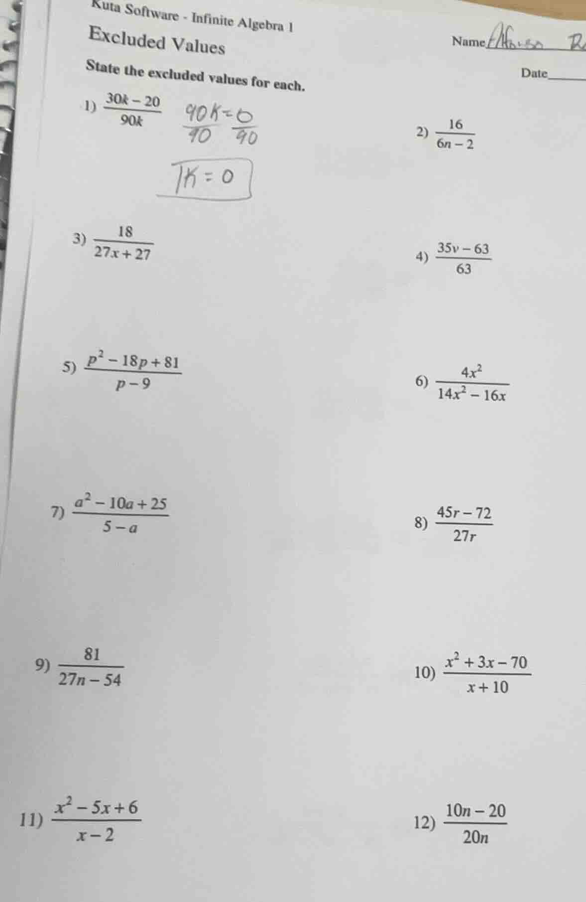 kuta software - infinite algebra 1 excluded values name date state the …