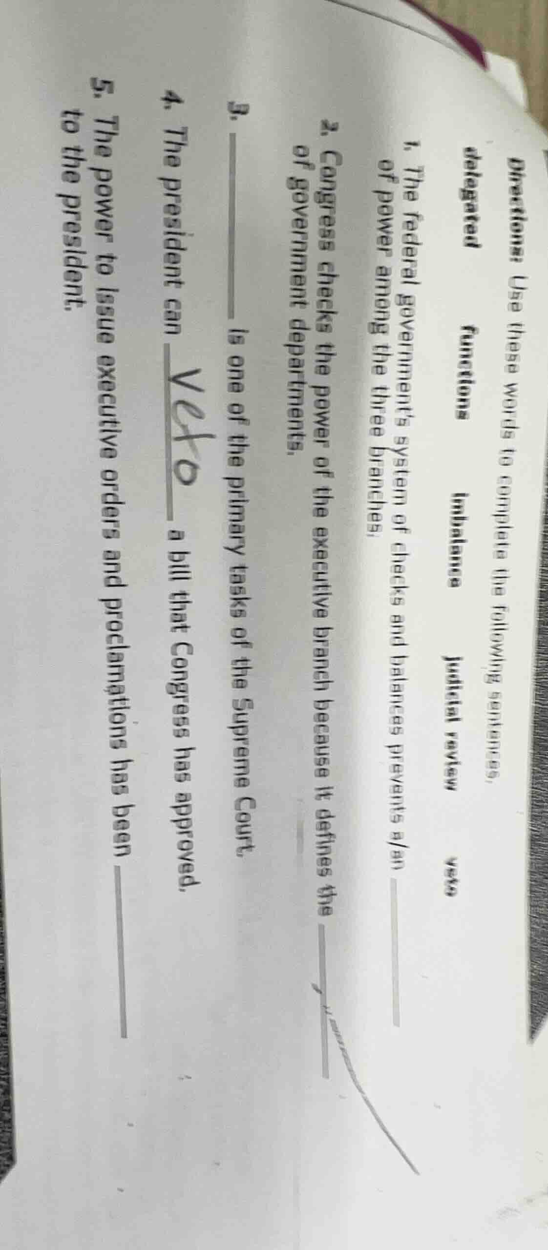 directions: use these words to complete the following sentences. delega…