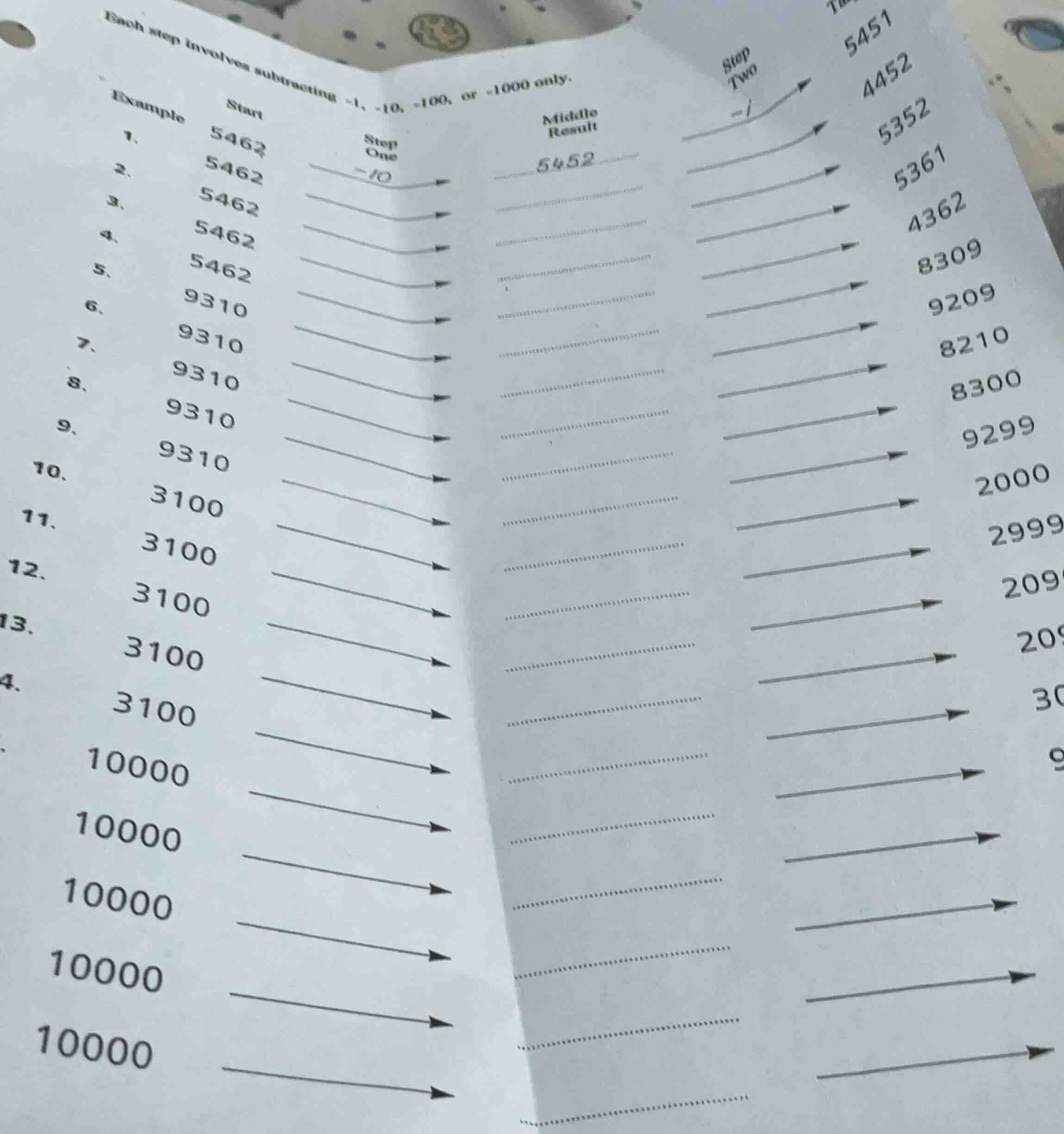 each step involves subtracting -1, -10, -100, or -1000 only. example 1.…