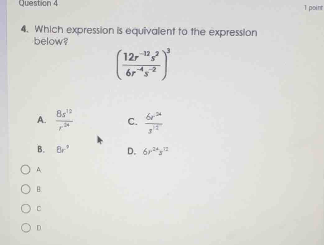 question 4 4. which expression is equivalent to the expression below? \…