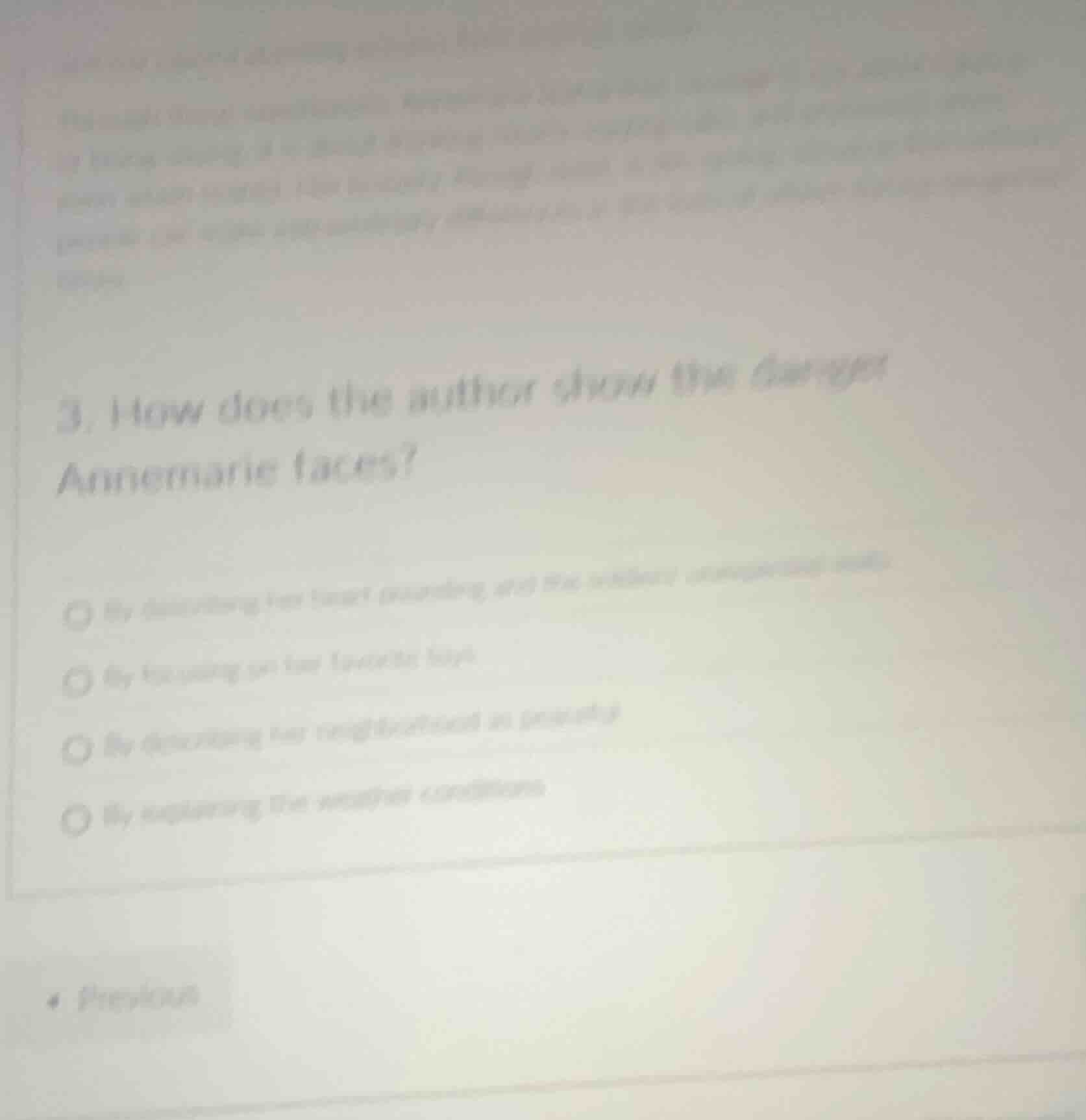 3. how does the author show the danger annemarie faces? by describing h…