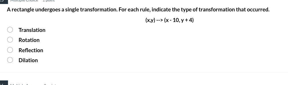 a rectangle undergoes a single transformation. for each rule, indicate …