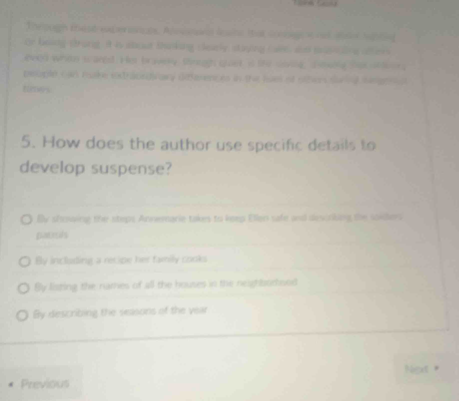 5. how does the author use specific details to develop suspense? - by s…