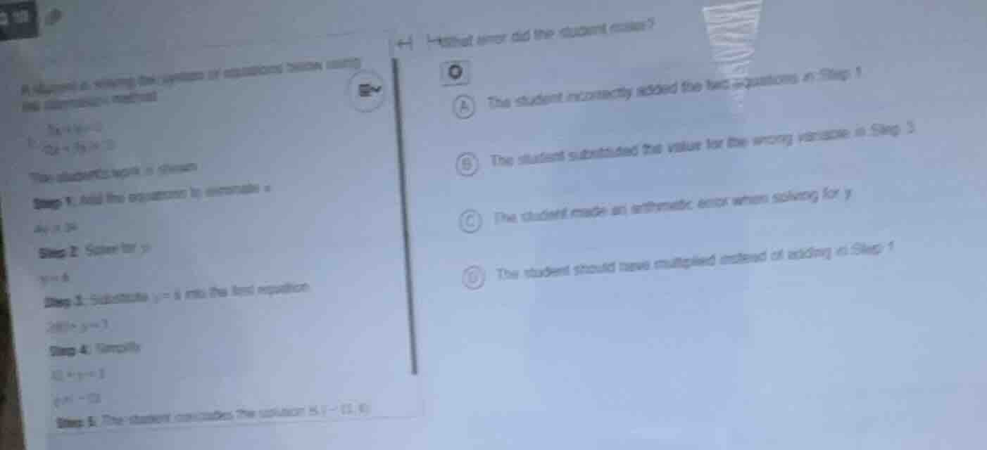 a student is solving the system of equations below using the eliminatio…