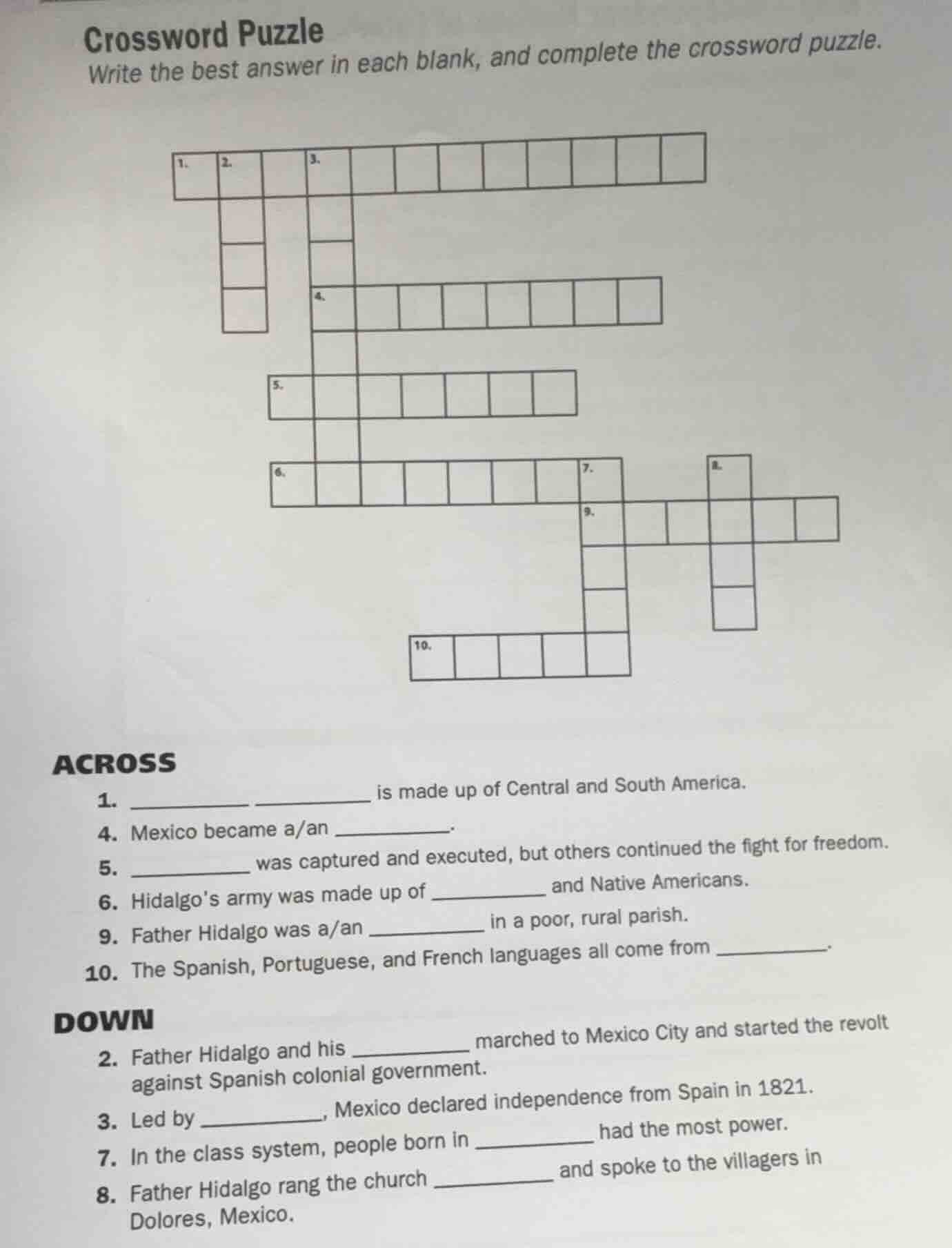 crossword puzzle write the best answer in each blank, and complete the …