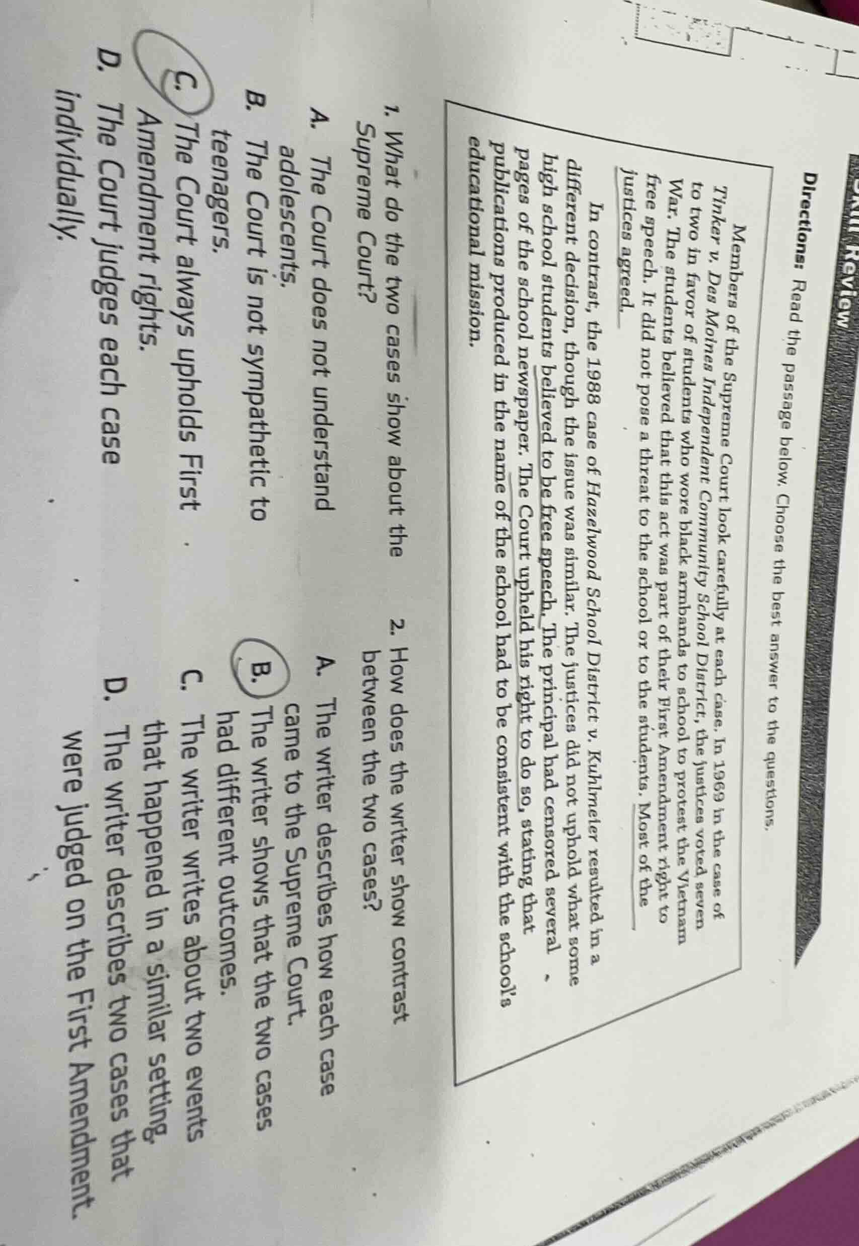 directions: read the passage below. choose the best answer to the quest…