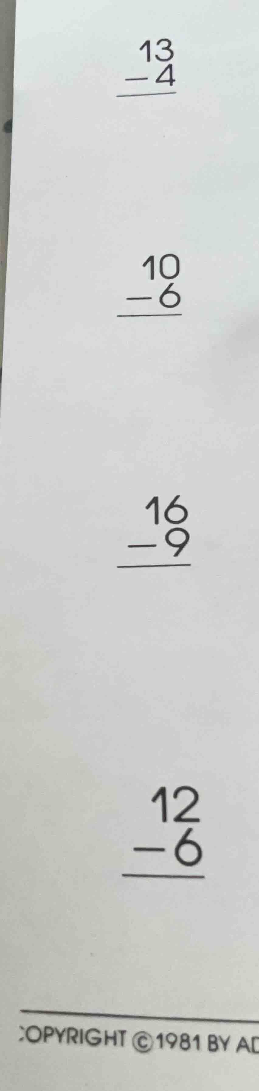 13 - 4; 10 - 6; 16 - 9; 12 - 6