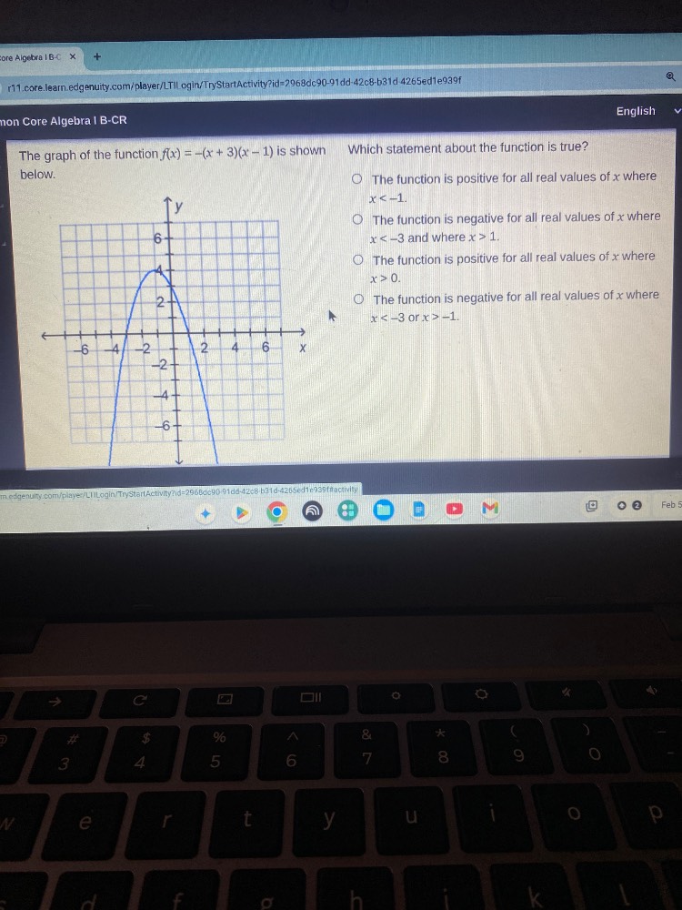 the graph of the function ( f(x) = -(x + 3)(x - 1) ) is shown below. wh…