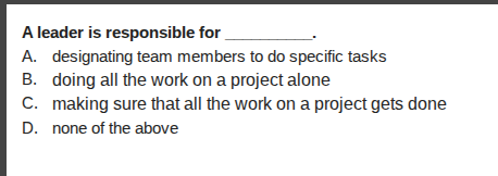 a leader is responsible for _______. a. designating team members to do …