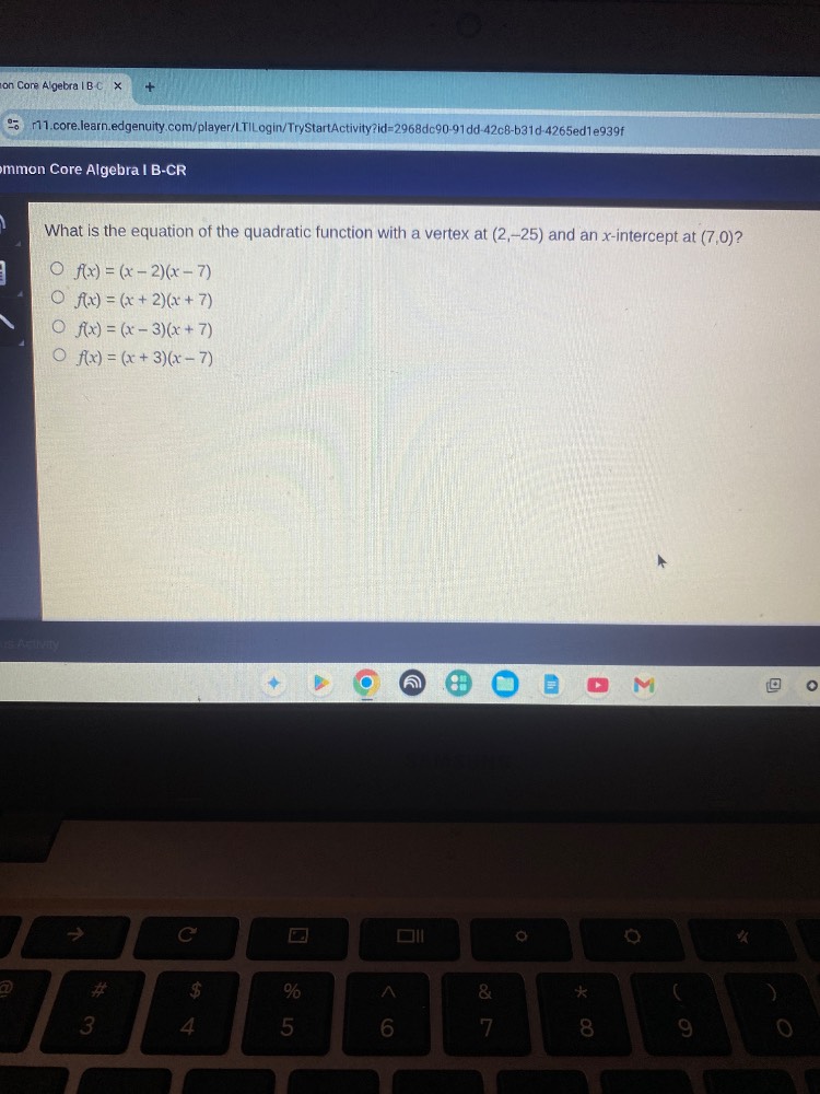 what is the equation of the quadratic function with a vertex at (2,−25)…