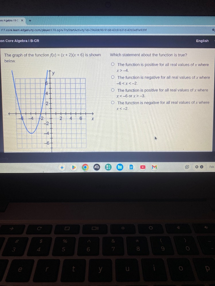 on core algebra i b - cr the graph of the function ( f(x)=(x + 2)(x + 6…
