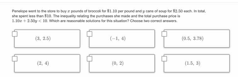 penelope went to the store to buy ( x ) pounds of broccoli for $1.10 pe…