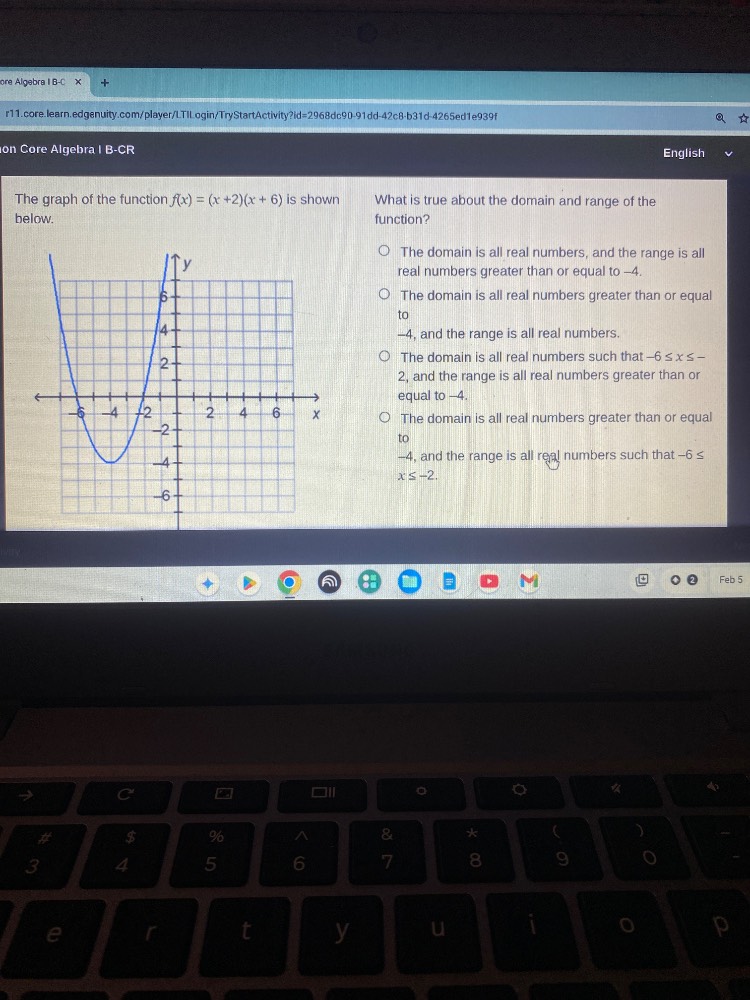 on core algebra i b - cr the graph of the function ( f(x)=(x + 2)(x + 6…