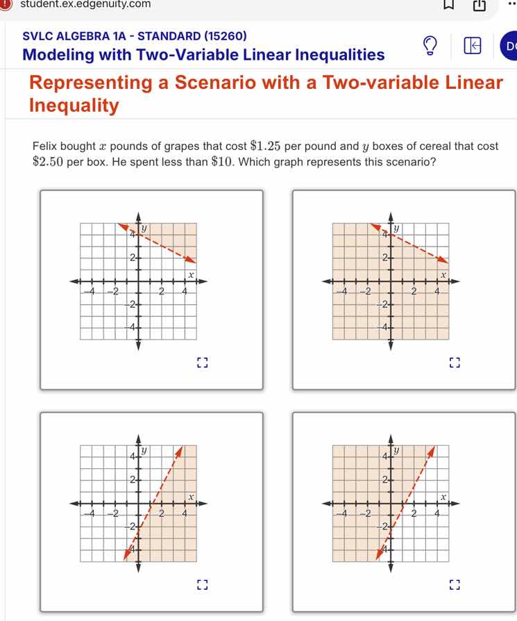 svlc algebra 1a - standard (15260) modeling with two - variable linear …