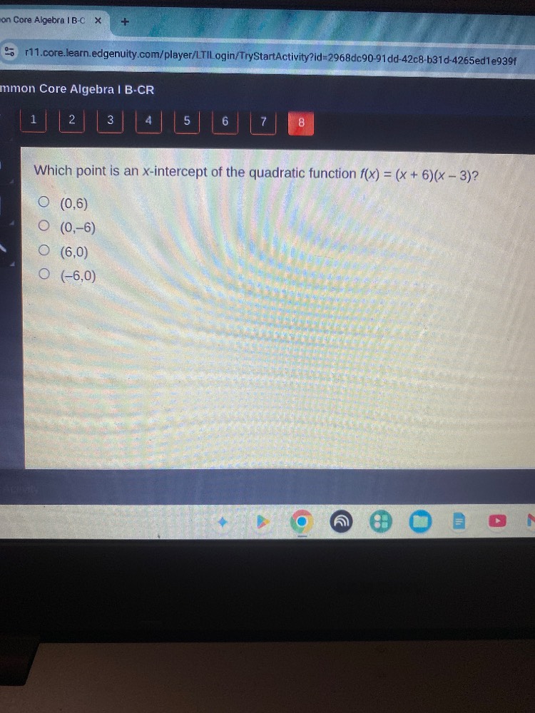 which point is an x - intercept of the quadratic function $f(x)=(x + 6)…