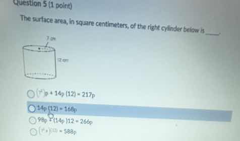 question 5 (1 point) the surface area, in square centimeters, of the ri…