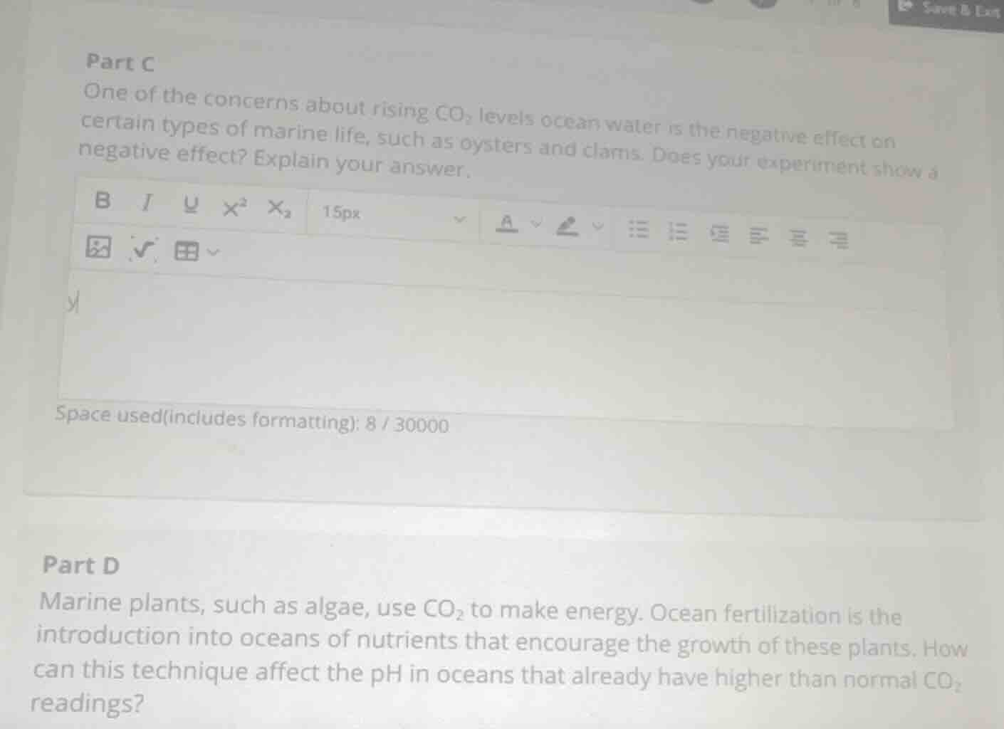 part c one of the concerns about rising co₂ levels ocean water is the n…