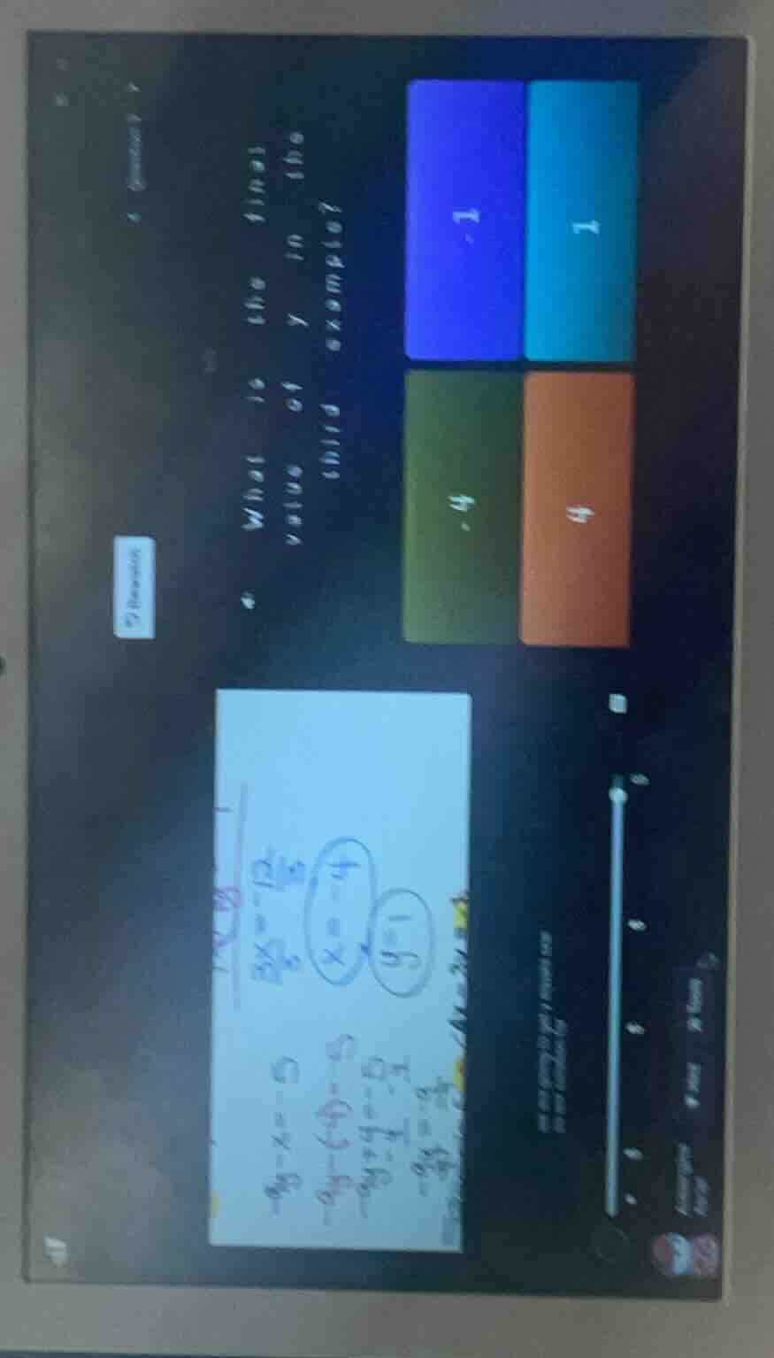 what is the final value of y in the example? options: 1, -1, 4, -4