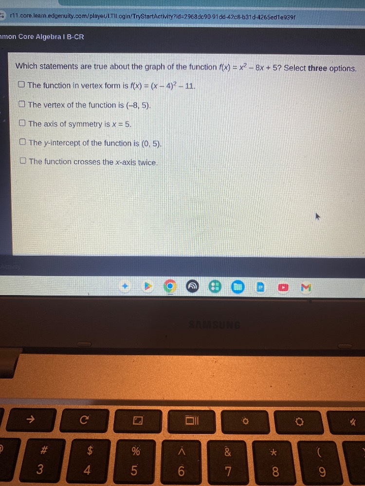 which statements are true about the graph of the function $f(x) = x^2 -…