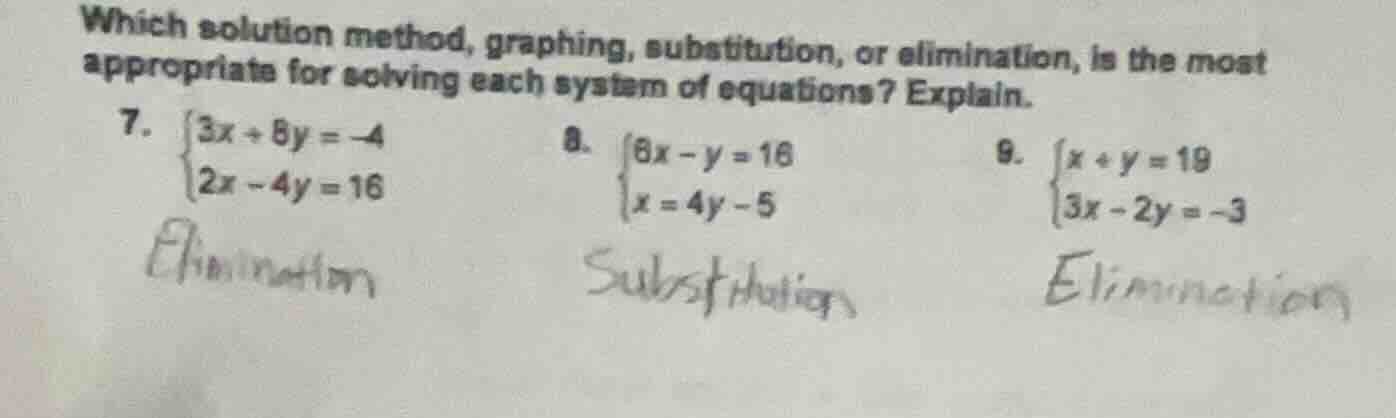 which solution method, graphing, substitution, or elimination, is the m…