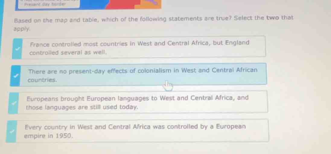 based on the map and table, which of the following statements are true?…