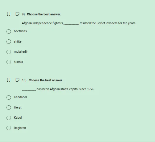 9) choose the best answer. afghan independence fighters, ______, resist…