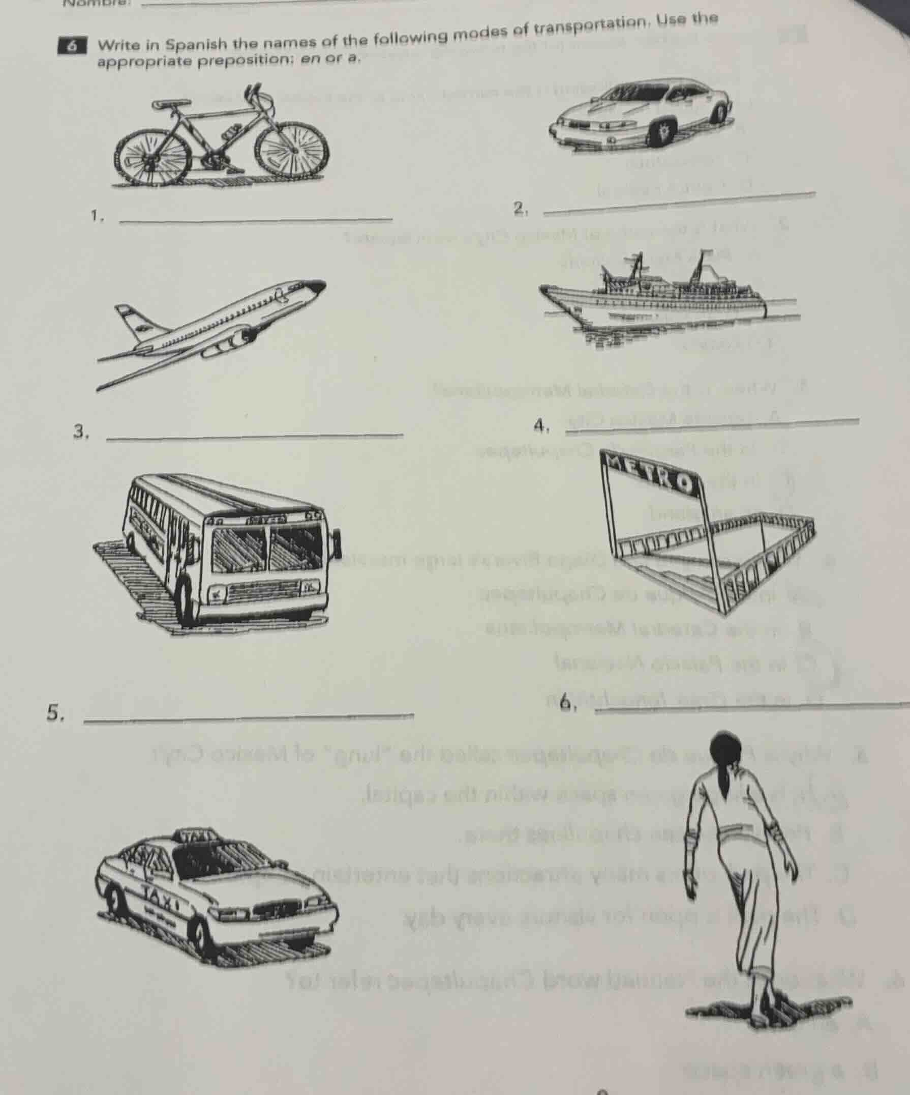 6 write in spanish the names of the following modes of transportation. …