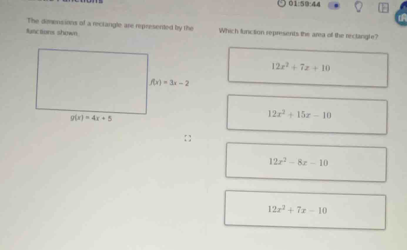 the dimensions of a rectangle are represented by the functions shown. $…