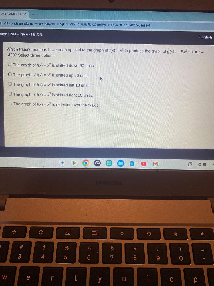 which transformations have been applied to the graph of ( f(x) = x^2 ) …