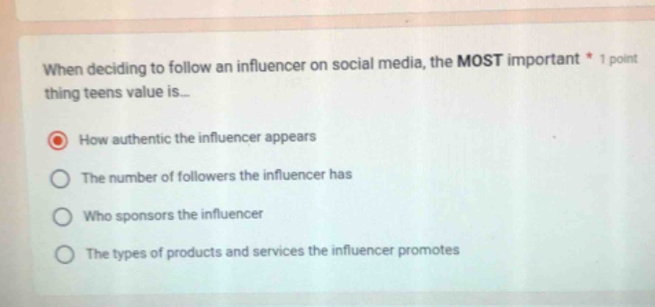 when deciding to follow an influencer on social media, the most importa…