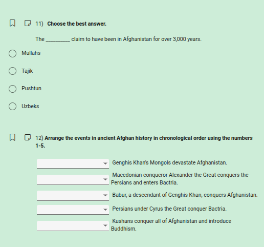 11) choose the best answer. the ______ claim to have been in afghanista…