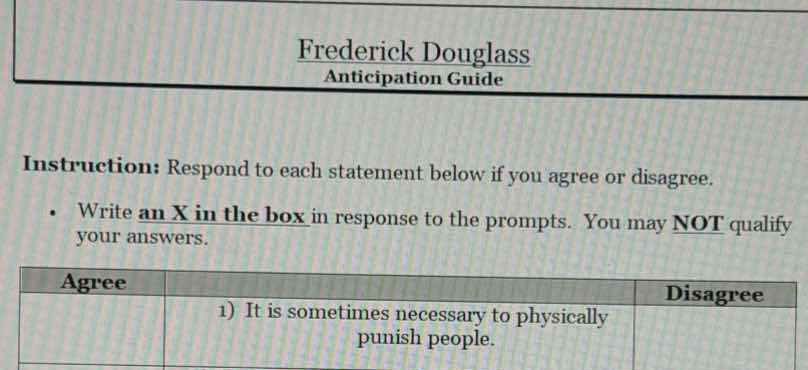 frederick douglass anticipation guide instruction: respond to each stat…