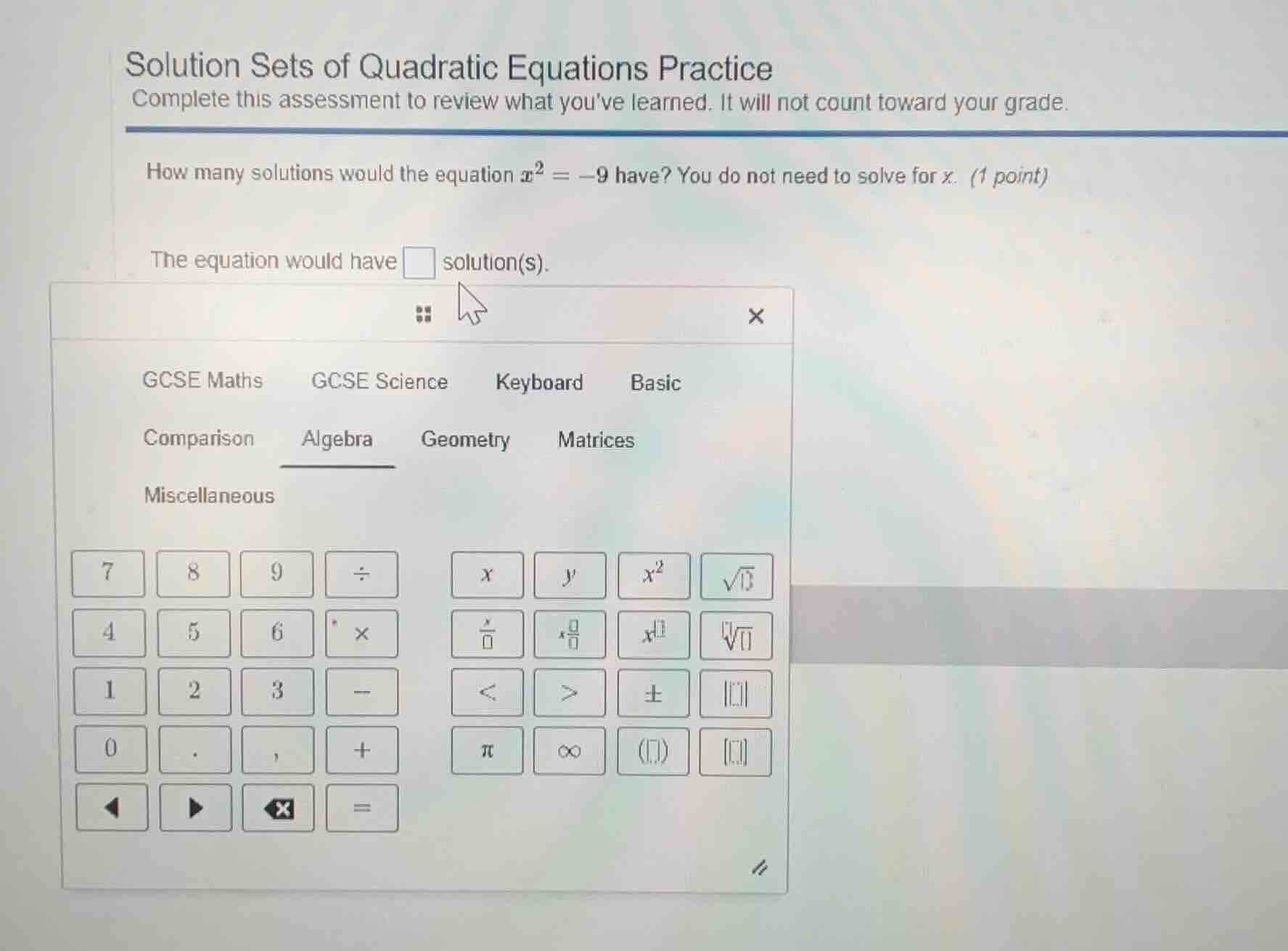 solution sets of quadratic equations practice complete this assessment …