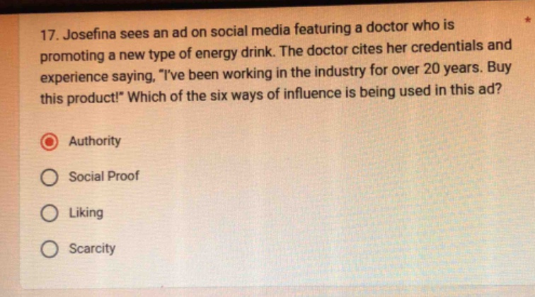 17. josefina sees an ad on social media featuring a doctor who is promo…