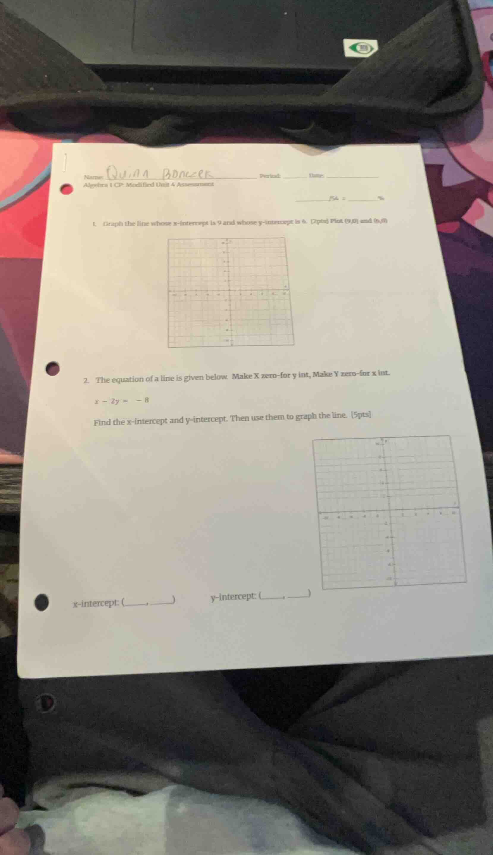 name quinn boncek period date algebra 1 cp: modified unit 4 assessment …