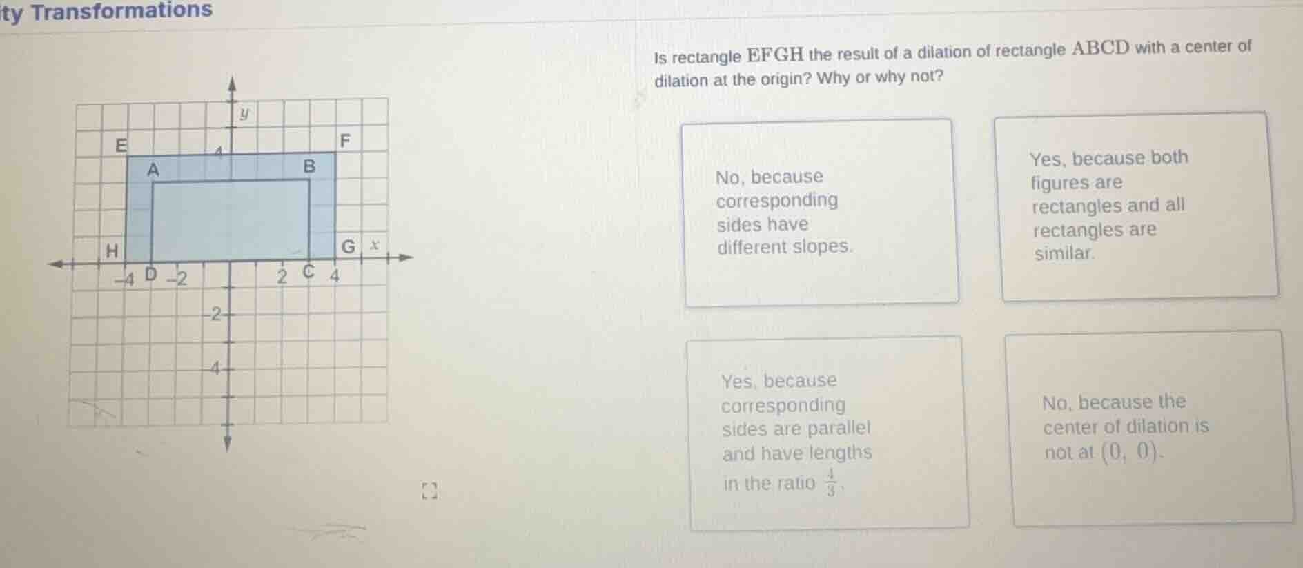 is rectangle efgh the result of a dilation of rectangle abcd with a cen…