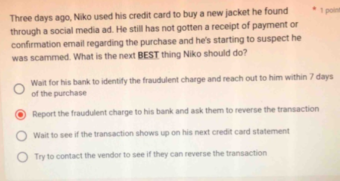 three days ago, niko used his credit card to buy a new jacket he found …