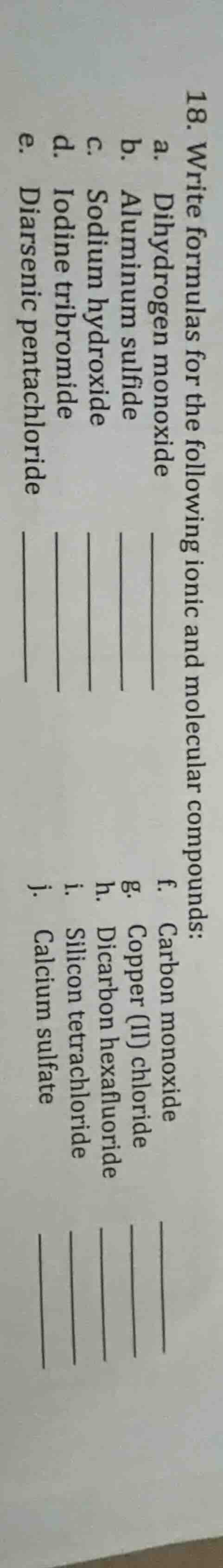 18. write formulas for the following ionic and molecular compounds: a. …