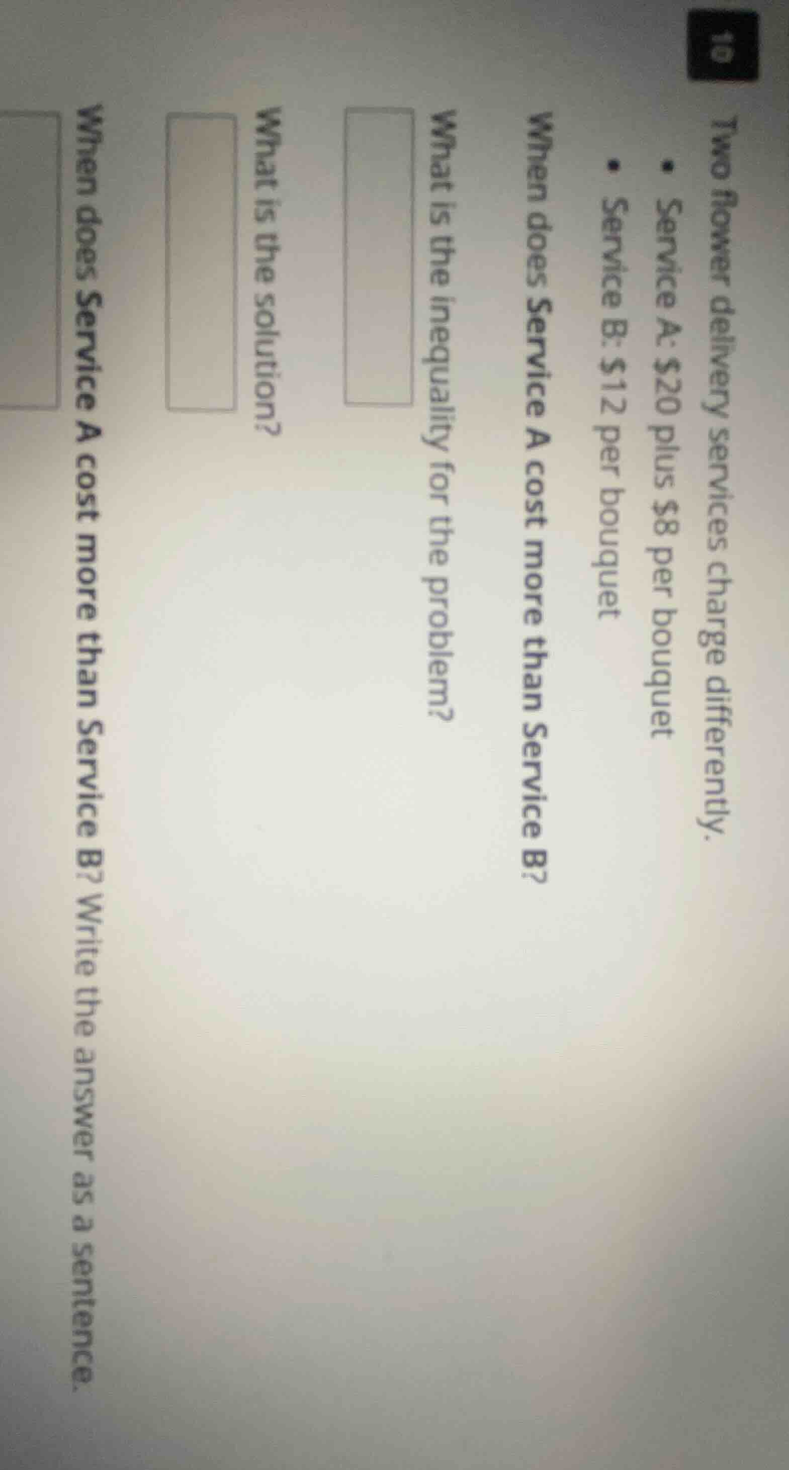 two flower delivery services charge differently. - service a: $20 plus …