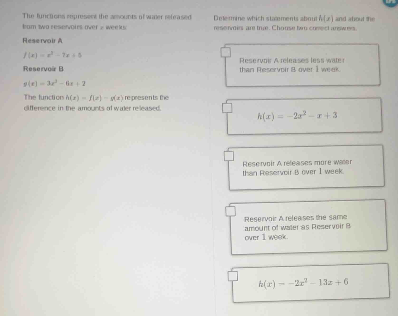 the functions represent the amounts of water released from two reservoi…