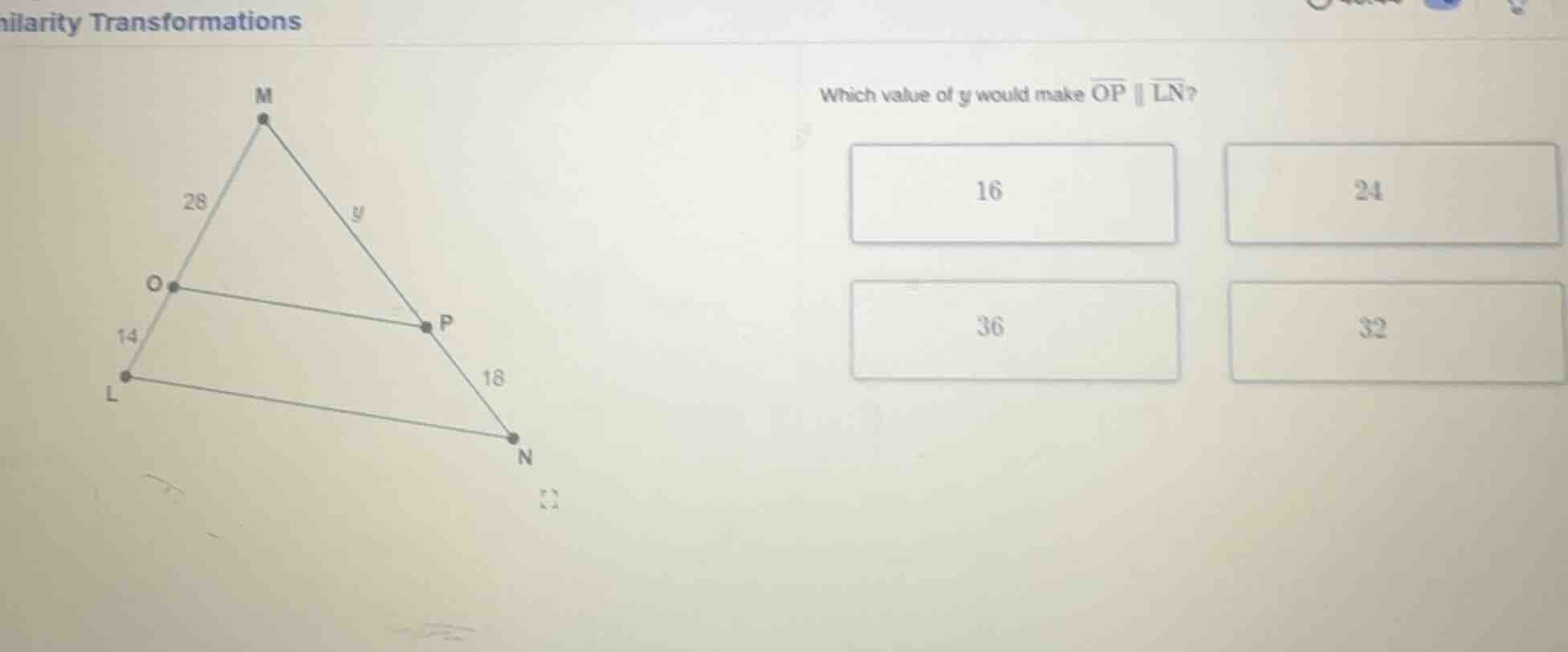 ilarity transformations which value of y would make \\(\\overline{op} \…