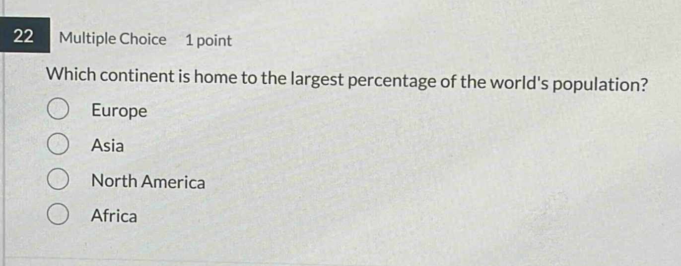 22 multiple choice 1 point which continent is home to the largest perce…