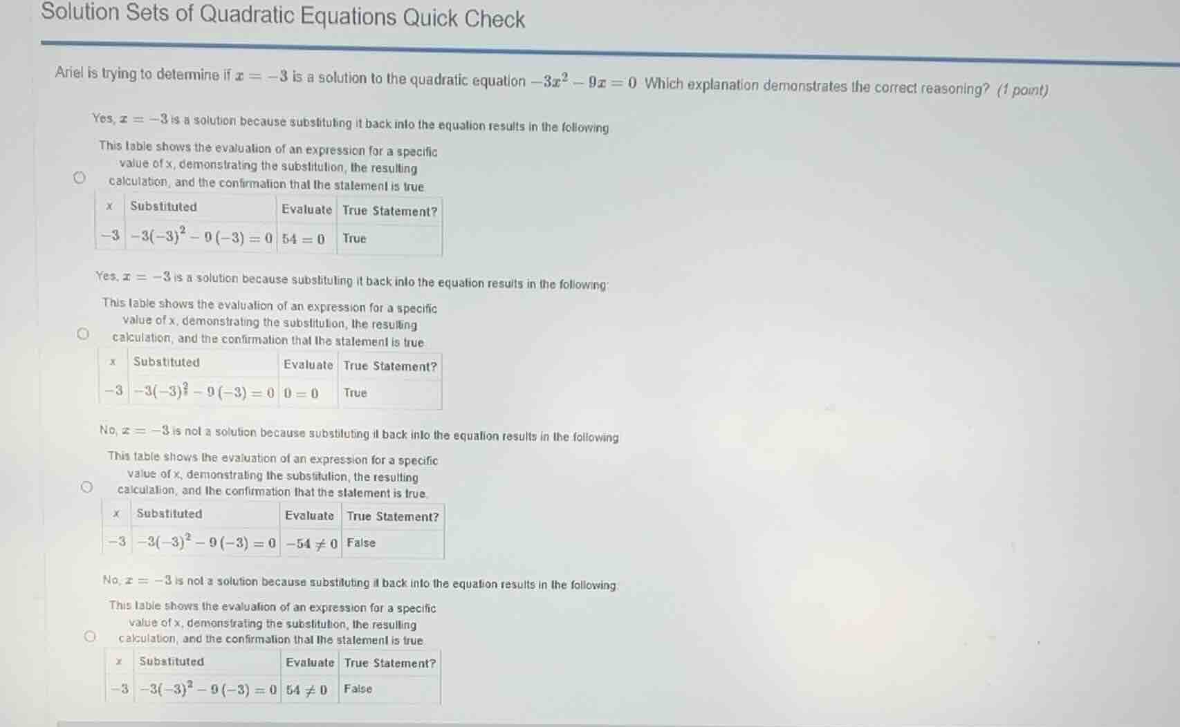 solution sets of quadratic equations quick check ariel is trying to det…