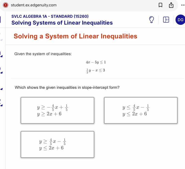 given the system of inequalities: $4x - 5y \\leq 1$ $\\frac{1}{2}y - x …