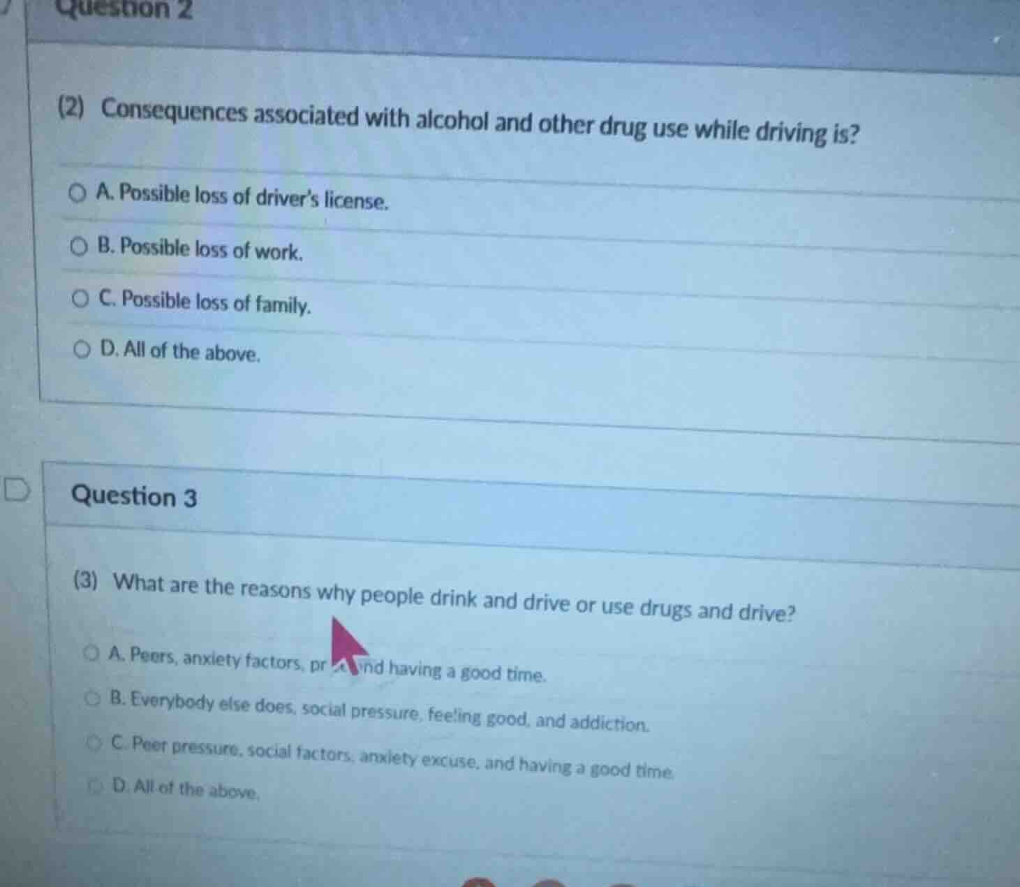 question 2 (2) consequences associated with alcohol and other drug use …