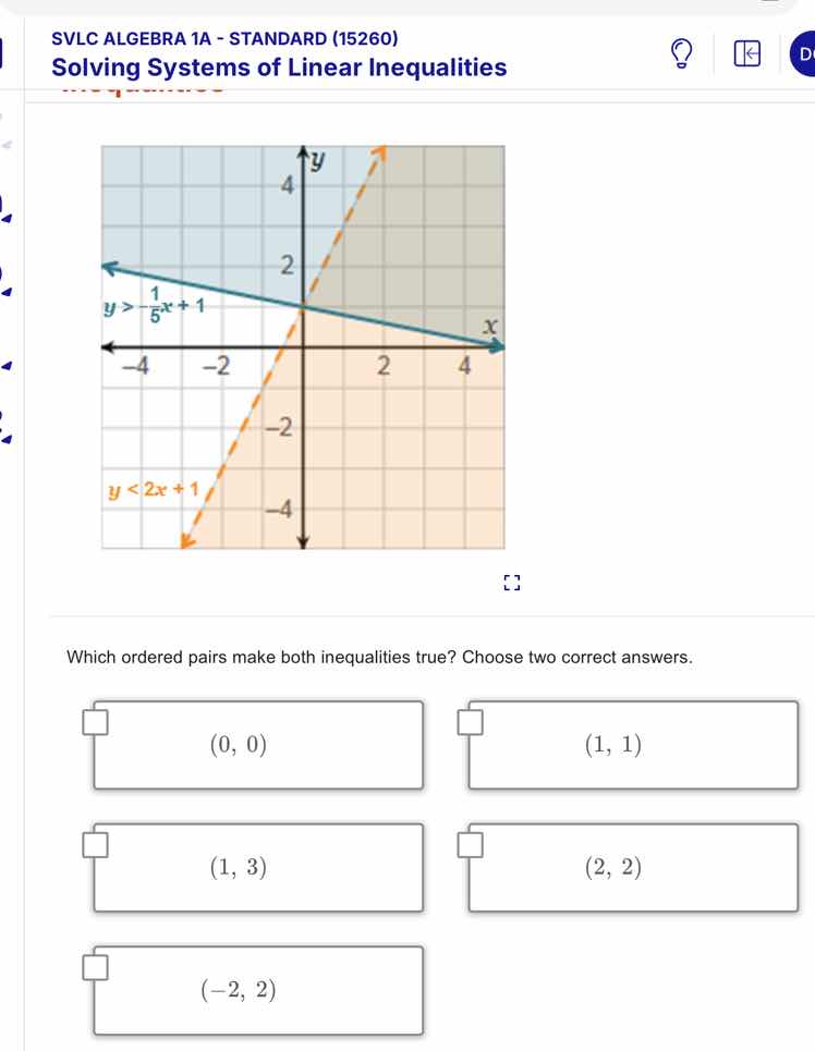 svlc algebra 1a - standard (15260) solving systems of linear inequaliti…