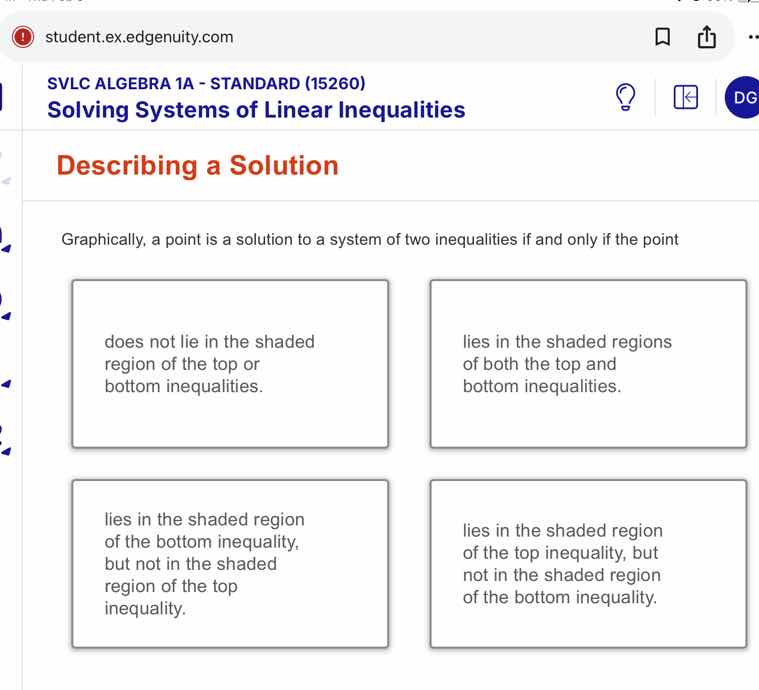 svlc algebra 1a - standard (15260) solving systems of linear inequaliti…