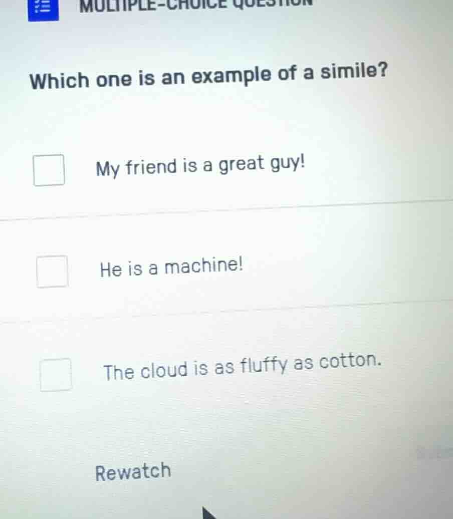 multiple-choice question which one is an example of a simile? my friend…