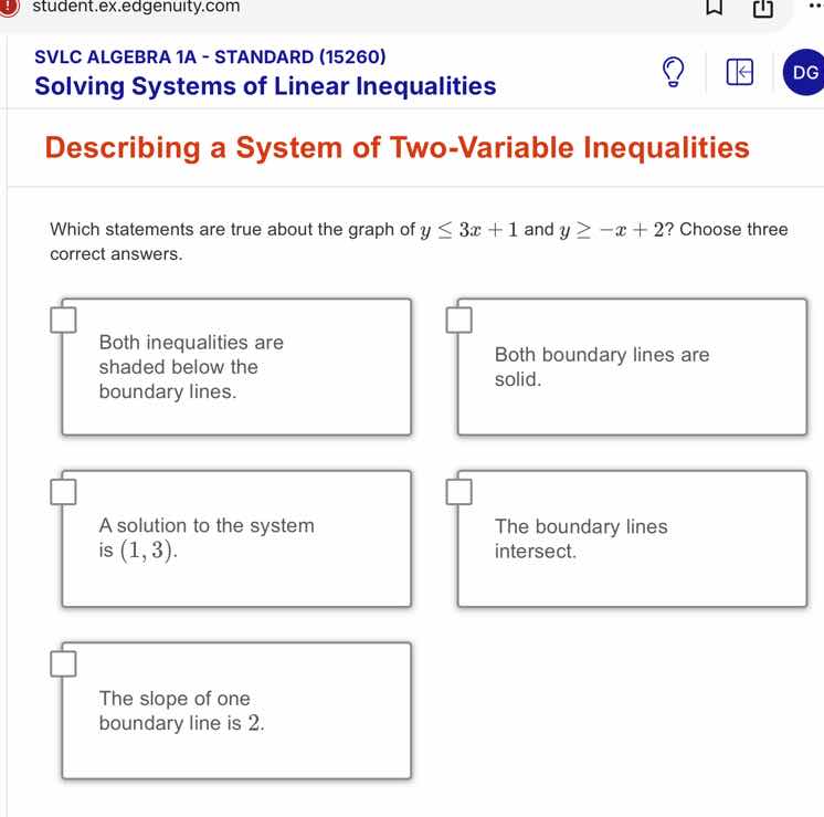 svlc algebra 1a - standard (15260) solving systems of linear inequaliti…