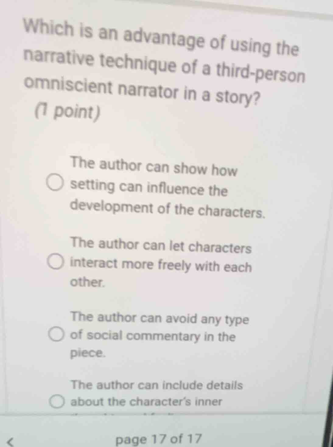 which is an advantage of using the narrative technique of a third - per…